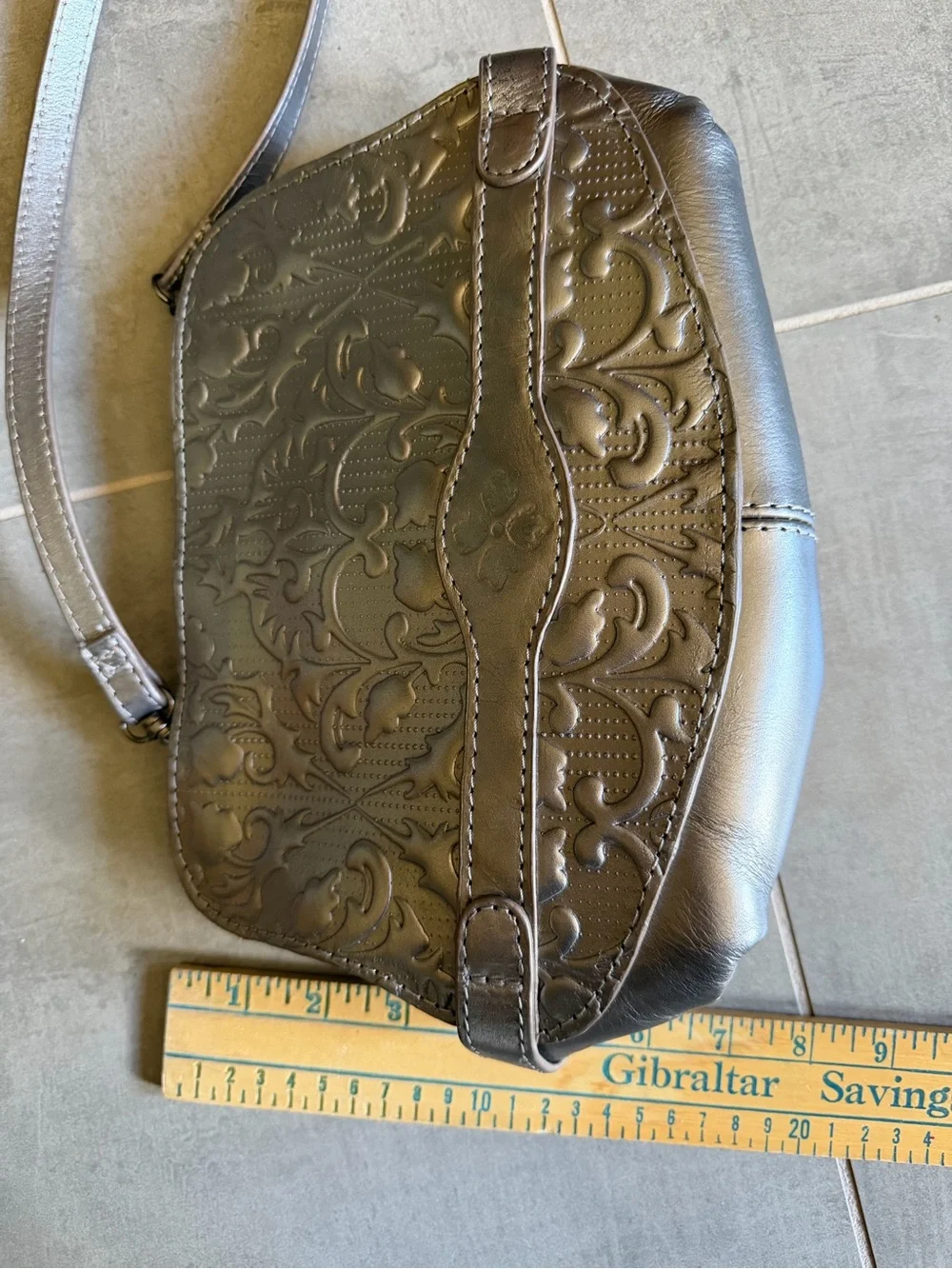 Patricia Nash Vada Frame Handbag Gunmetal Folklore Artesian Tooled Leather Bag